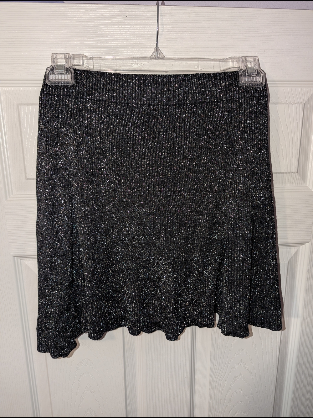 EUC Black And Silver Metallic Ribbed Mini Skirt